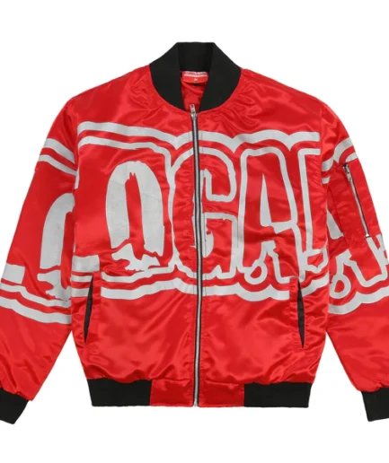 Glo Gang Oversized Font Logo Bomber Jacket (Red)