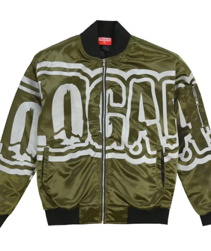 Glo Gang Oversized Font Logo Bomber Jacket (Olive)