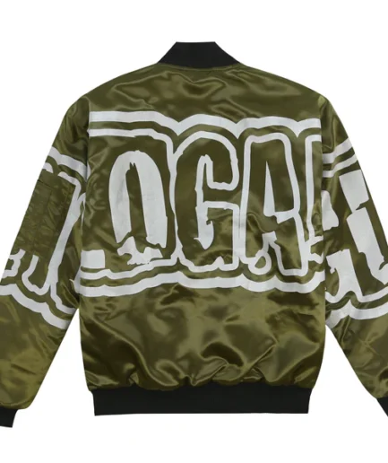 Glo Gang Oversized Font Logo Bomber Jacket (Olive)